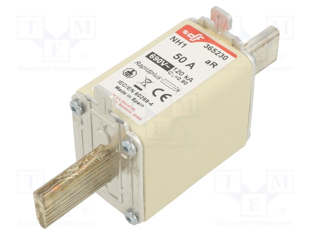 Fuse: fuse; aR; 50A; 690VAC; 550VDC; silver; NH1