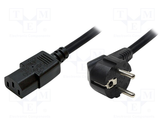 Cable; CEE 7/7 (E/F) plug angled,IEC C13 female; 1.8m; black