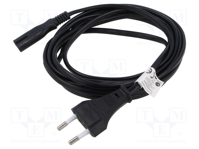 Cable; CEE 7/16 (C) plug,IEC C7 female; PVC; Len: 3m; black; 2.5A