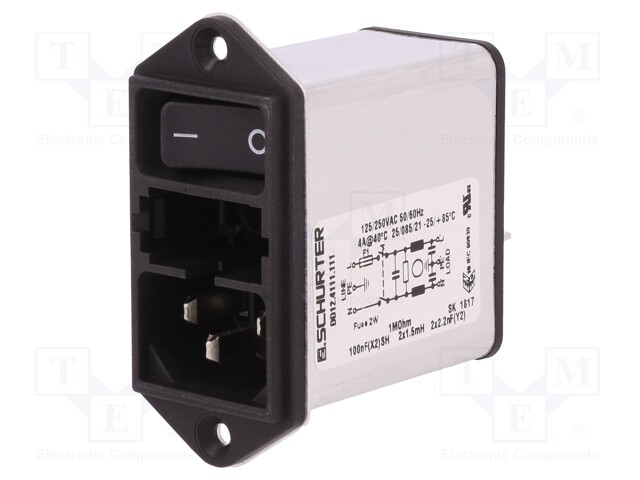 Connector: AC supply; socket; male; 4A; 250VAC; IEC 60320; 1.5mH