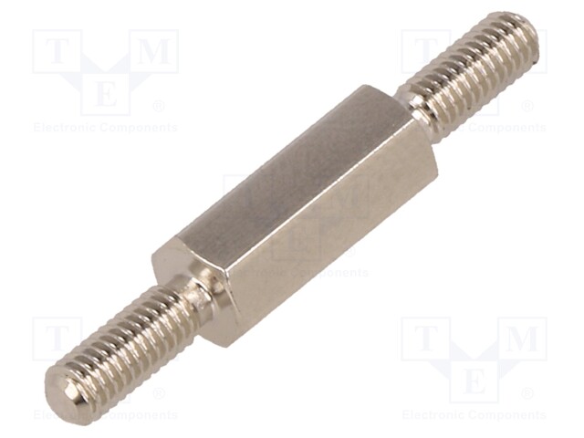 Screwed spacer sleeve; 12mm; Ext.thread: M3; hexagonal; brass