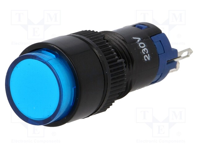 Switch: push-button; Pos: 2; SPDT; 0.5A/250VAC; 1A/24VDC; blue; blue