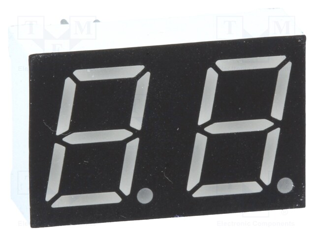 Display: LED; 7-segment; 10mm; 0.39"; No.char: 2; yellow; 40mcd