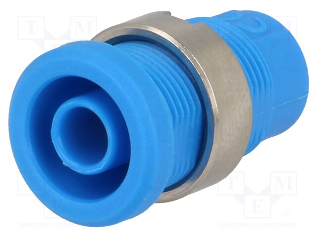 Socket; 4mm banana; 25A; 1kV; blue; nickel plated; on panel,screw