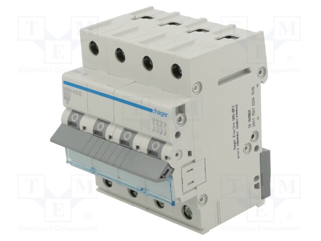 Circuit breaker; 230/400VAC; Inom: 20A; Poles: 4; DIN; Charact: B