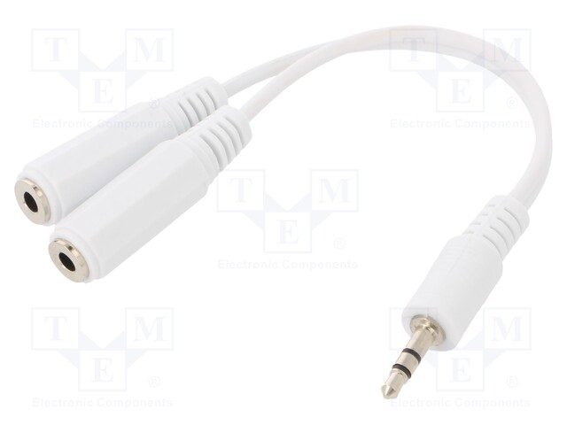 Cable; Jack 3.5mm 3pin plug,Jack 3.5mm socket x2; 0.1m; white