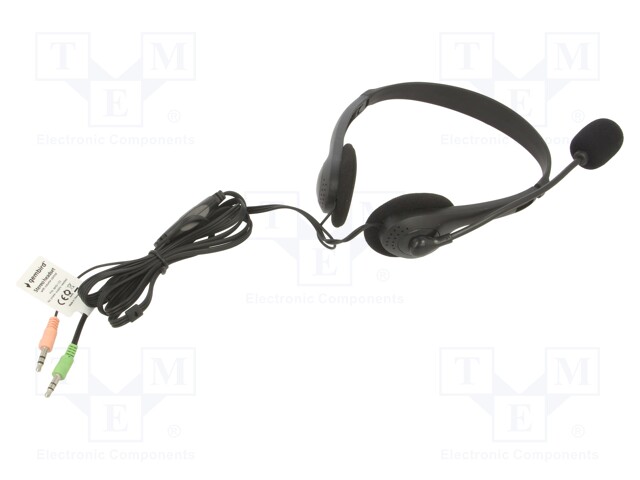 Headphones with microphone; black; Jack 3,5mm x2; headphones