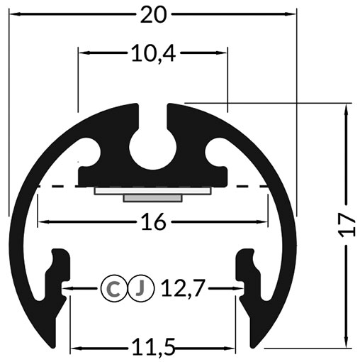 Profiles for LED modules; oval; natural; L: 1m; aluminium