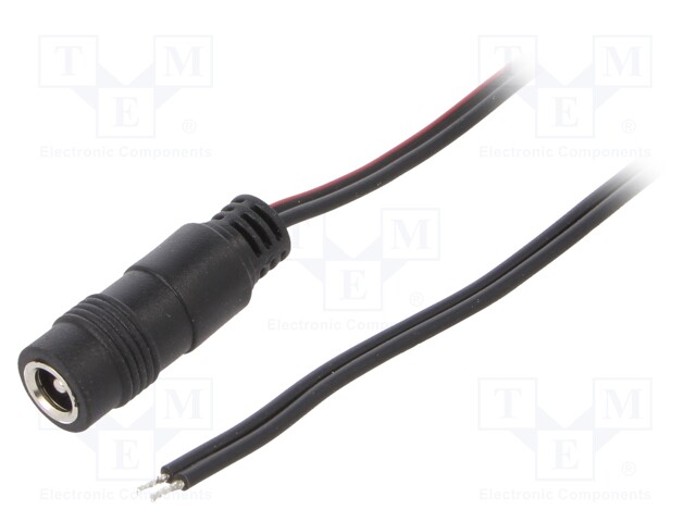 Cable; wires,DC 5,5/2,1 socket; straight; 0.5mm2; black; 0.8m