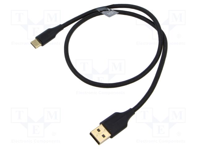 Cable; USB 2.0; USB A socket,USB C plug; gold-plated; 0.5m; black