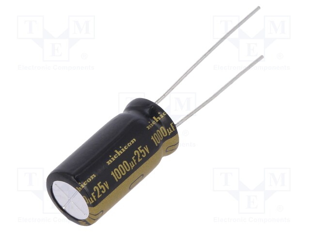 Capacitor: electrolytic; THT; 1000uF; 25VDC; Ø10x20mm; Pitch: 5mm