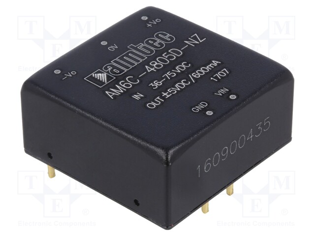 Converter: DC/DC; 6W; Uin: 36÷75V; Uout: 5VDC; Uout2: -5VDC; 1"x1"