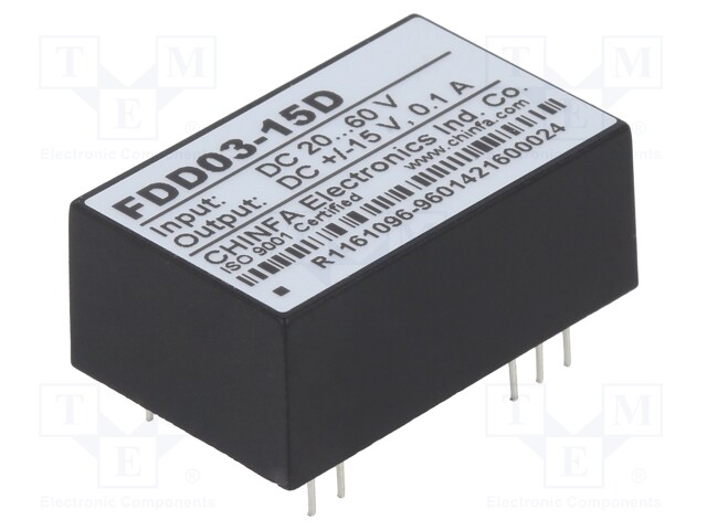 Converter: DC/DC; 3W; Uin: 20÷60V; Uout: 15VDC; Uout2: -15VDC