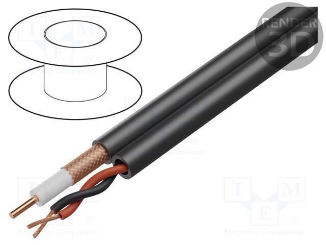 Wire: coaxial; hybrid,RG59; black; solid,stranded; Cu; -30÷75°C