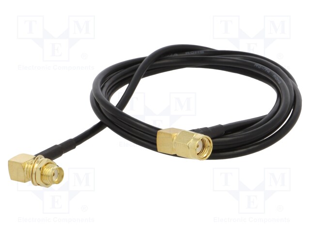 Cable; 50Ω; 1m; RP-SMA male,SMA socket; black; angled