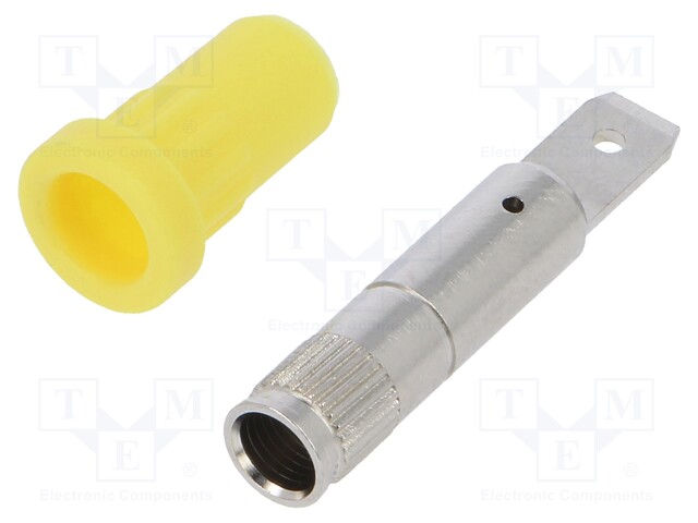 Socket; 4mm banana; 24A; 70VDC; yellow; nickel plated; on panel