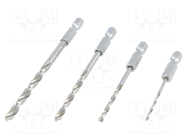Tool accessories: drill set; Application: metal; Pcs: 4; Mat: HSS