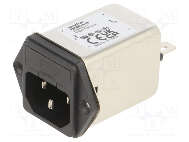 Filtered IEC Power Entry Module, IEC C14, General Purpose, 6 A, 250 VAC, 2-Pole Fuse Holder