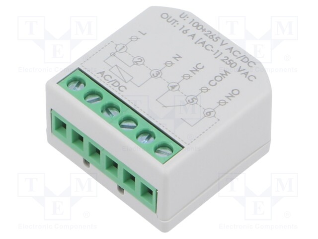 Relay: installation; in mounting box; 100÷265VAC; NO/NC; IP20; 16A