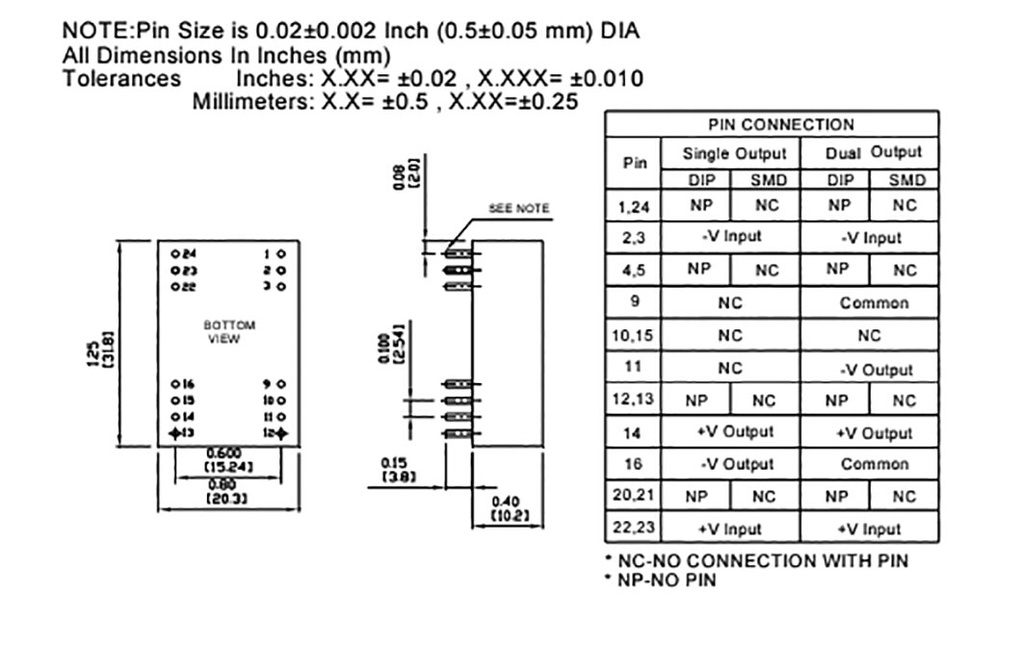 Converter: DC/DC; 3.3/6W; Uin: 9÷36V; Uout: 12VDC; Uout2: -12VDC