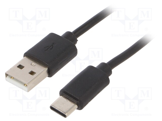 Cable; USB 2.0; USB A plug,USB C plug; 1m; black