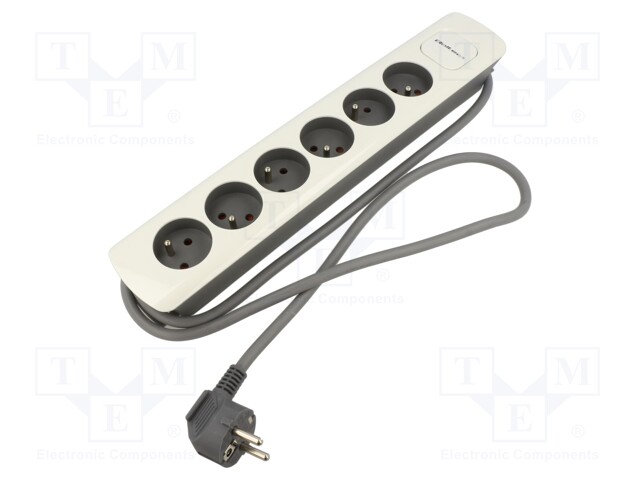Extension lead; Sockets: 6; white-grey; 3x1,5mm2; 1.8m; 16A