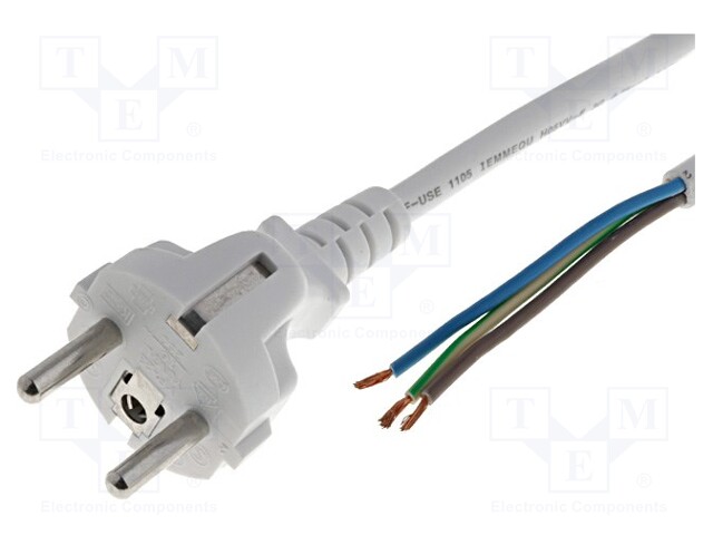 Cable; CEE 7/7 (E/F) plug,wires; 1.8m; white; PVC; 3x1,5mm2; 16A