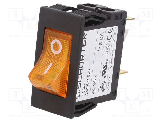 Circuit breaker; Urated: 240VAC; 60VDC; 15A; DPST; Poles: 2; SNAP-IN