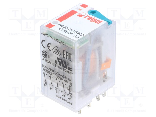 Relay: electromagnetic; 4PDT; Ucoil: 125VDC; 6A/250VAC; 6A/24VDC