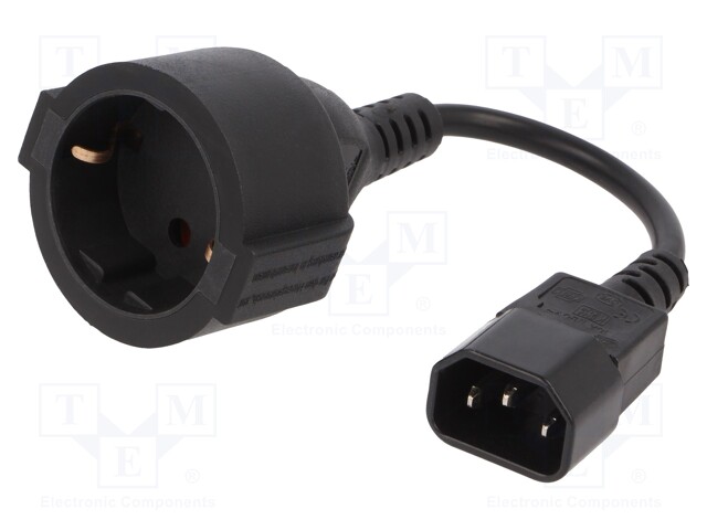 Cable; CEE 7/3 (F) socket,IEC C14 male; 0.15m; black; PVC; 10A