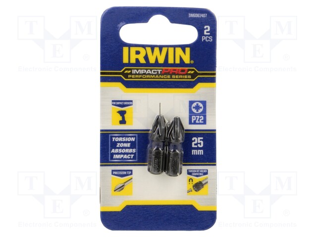 Screwdriver bit; Pozidriv®; PZ2; Mounting: 1/4" (C6,3mm); 2pcs.