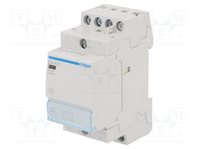 Contactor: 4-pole installation; 25A; 230VAC; NC + NO x3; DIN