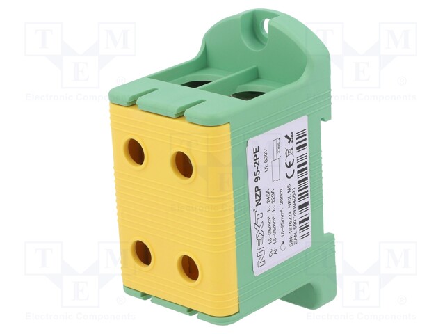 Splice terminal: rail; 95mm2; ways: 1; terminals: 4; yellow-green