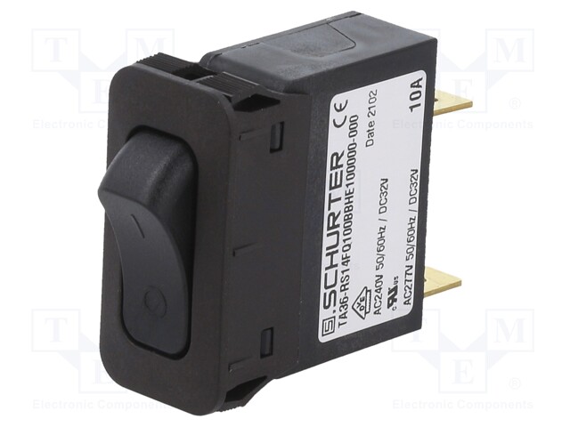 Circuit breaker; Urated: 240VAC; 32VDC; 10A; SPST; 34x14.5mm; 19g