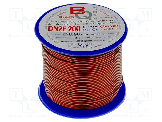 Coil wire; double coated enamelled; 0.9mm; 0,25kg; -65÷200°C