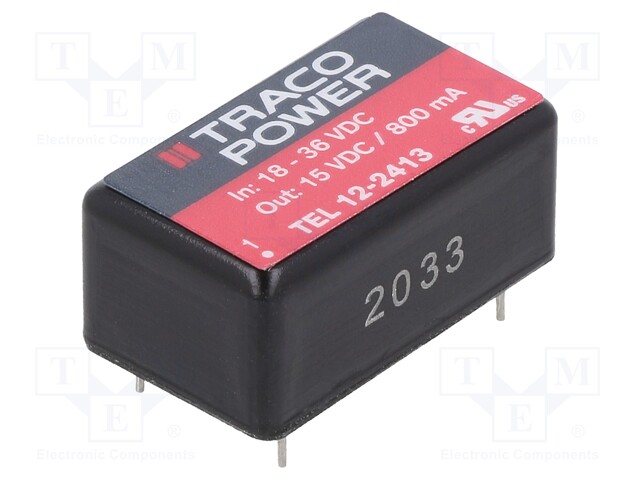 Converter: DC/DC; 12W; Uin: 18÷36V; Uout: 15VDC; Iout: 800mA; DIP16