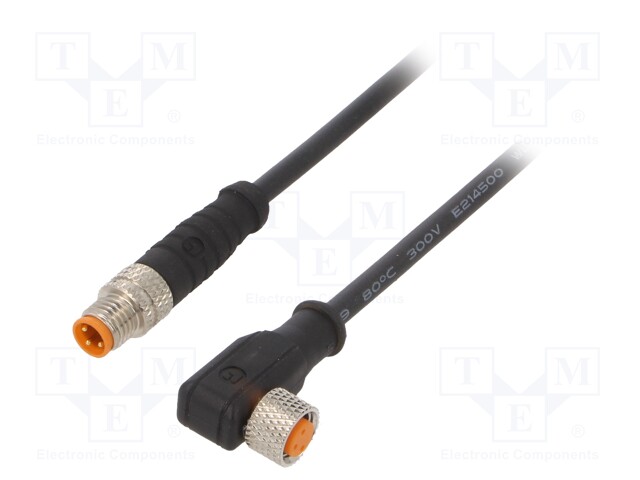 Connection lead; M8; PIN: 3; 2m; plug; 4A; LED; -25÷80°C; IP67; 30VDC