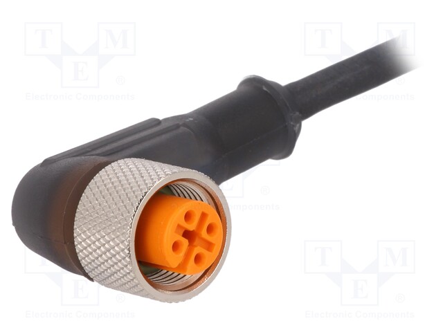 Connection lead; M12; PIN: 4; angled; 2m; plug; 250VAC; 4A; -25÷90°C