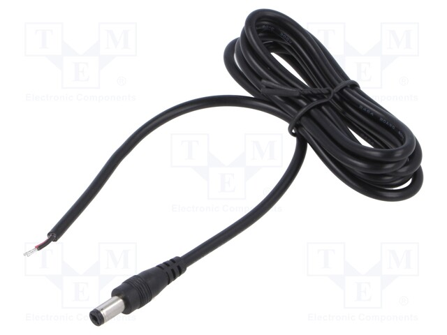 Cable; 2x0.5mm2; DC 5,5/2,1 plug; straight; black; 1.5m; -20÷80°C