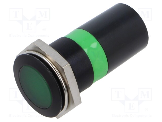 Indicator: LED; flat; green; 230VDC; 230VAC; Ø22mm; IP67; ØLED: 25mm