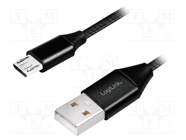 Cable; USB 2.0; USB A plug,USB B micro plug; 1m; black