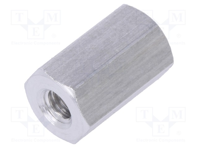 Screwed spacer sleeve; Int.thread: M3; 10mm; hexagonal; aluminium