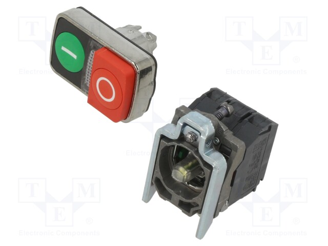 Switch: double; 22mm; Stabl.pos: 1; NC + NO; green/red; LED; 24V