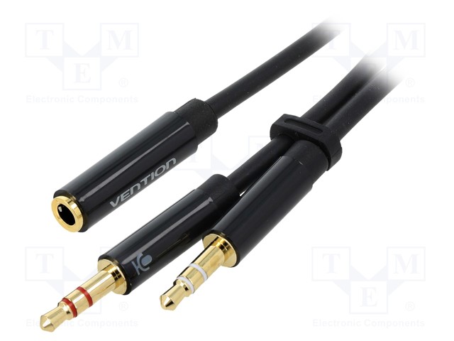 Cable; Jack 3.5mm 4pin socket,Jack 3.5mm 3pin plug x2; 0.3m