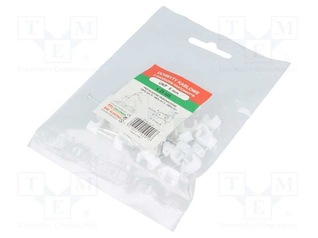 Holder; white; Application: for flat cable; 25pcs; with a nail