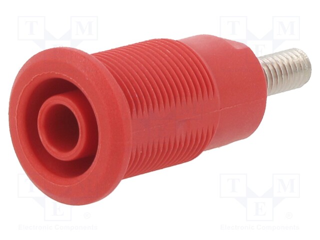 Socket; 4mm banana; 32A; red; nickel plated; Overall len: 33mm