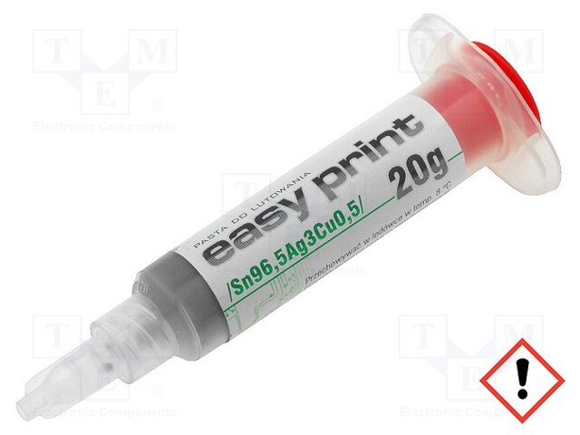 Paste; Sn96,5Ag3Cu0,5; lead free; syringe; 25÷45um; 20g; 217°C; 15%