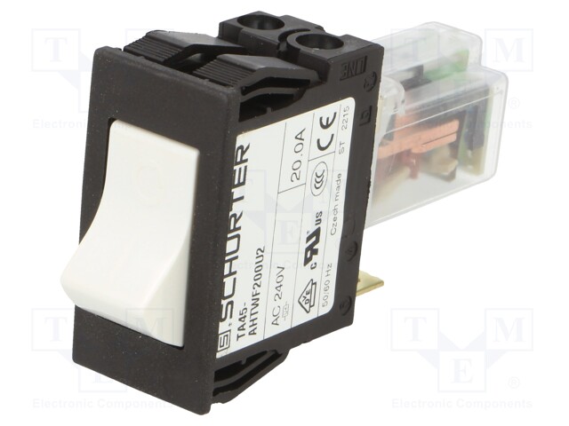 Circuit breaker; Urated: 240VAC; 60VDC; 20A; DPST; Poles: 2; SNAP-IN