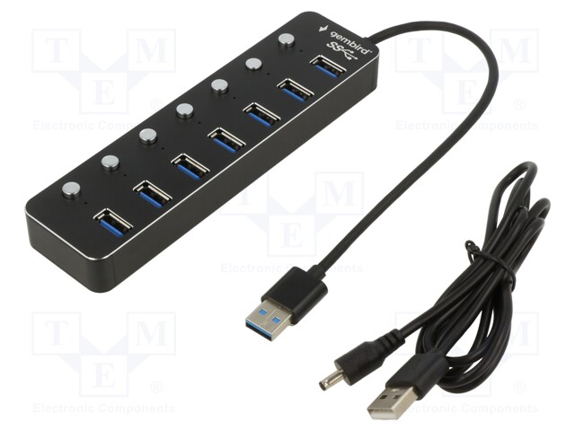 Hub USB; USB A socket x7,USB A plug; USB 3.1; with switch; black