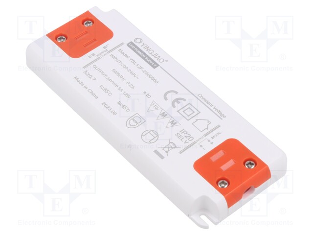 Power supply: switched-mode; LED; 12W; 24VDC; 500mA; 220÷240VAC